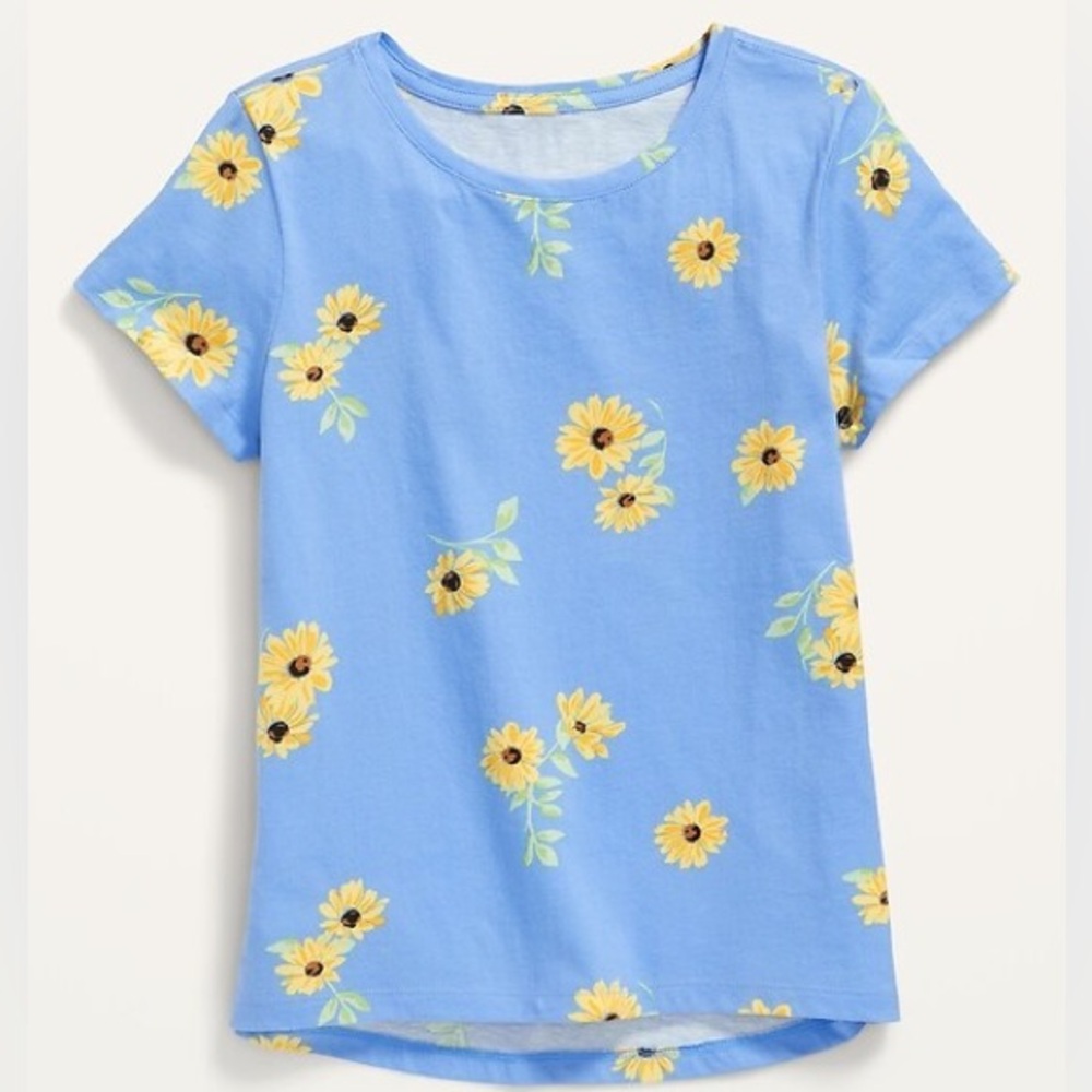Old Navy Softest Printed Crew-Neck T-Shirt Girls Blue, Sunflowers NWT XL (14-16)